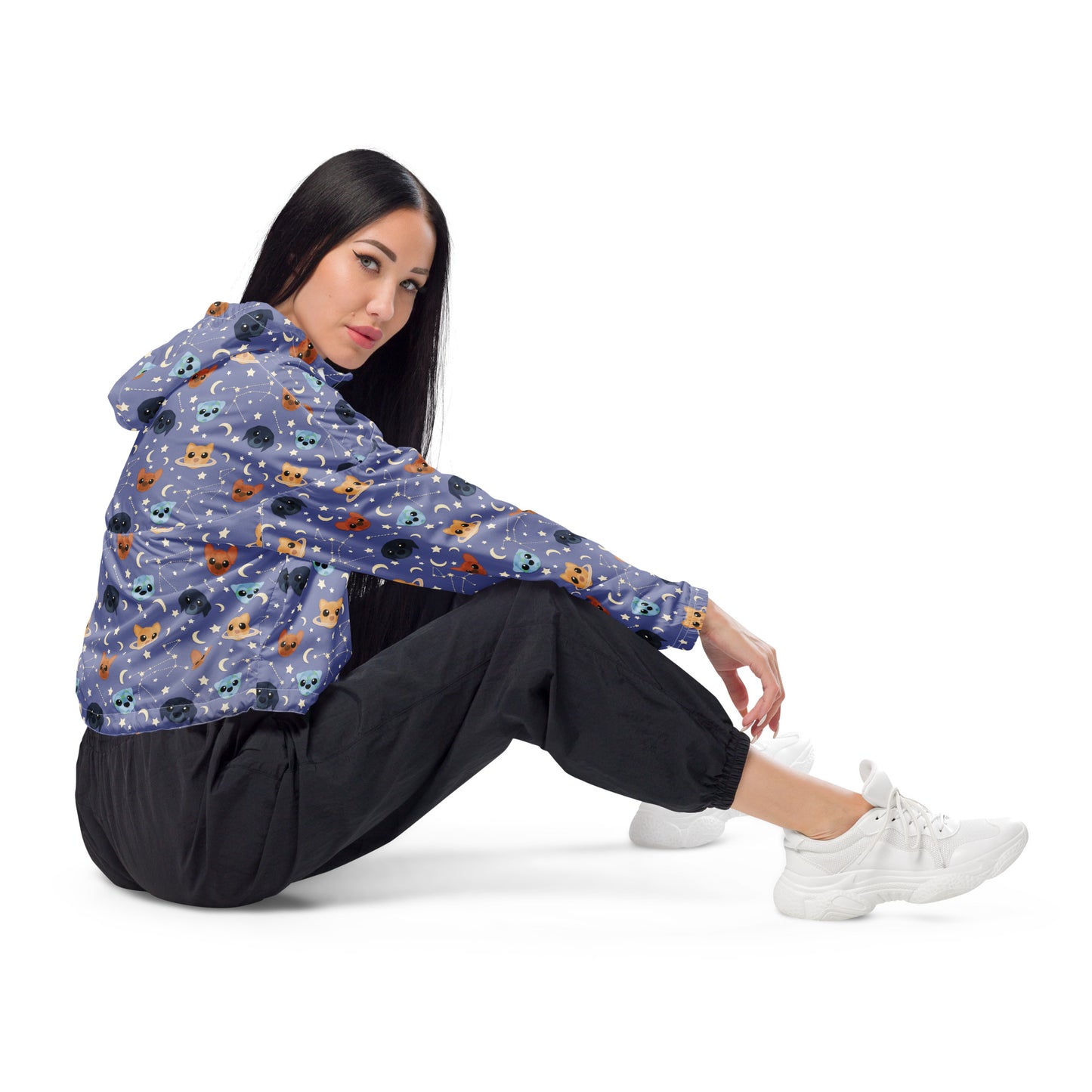 Shop Astro-Mutts Hooded Crop Windbreaker Raincoat by Boogs & Boop.