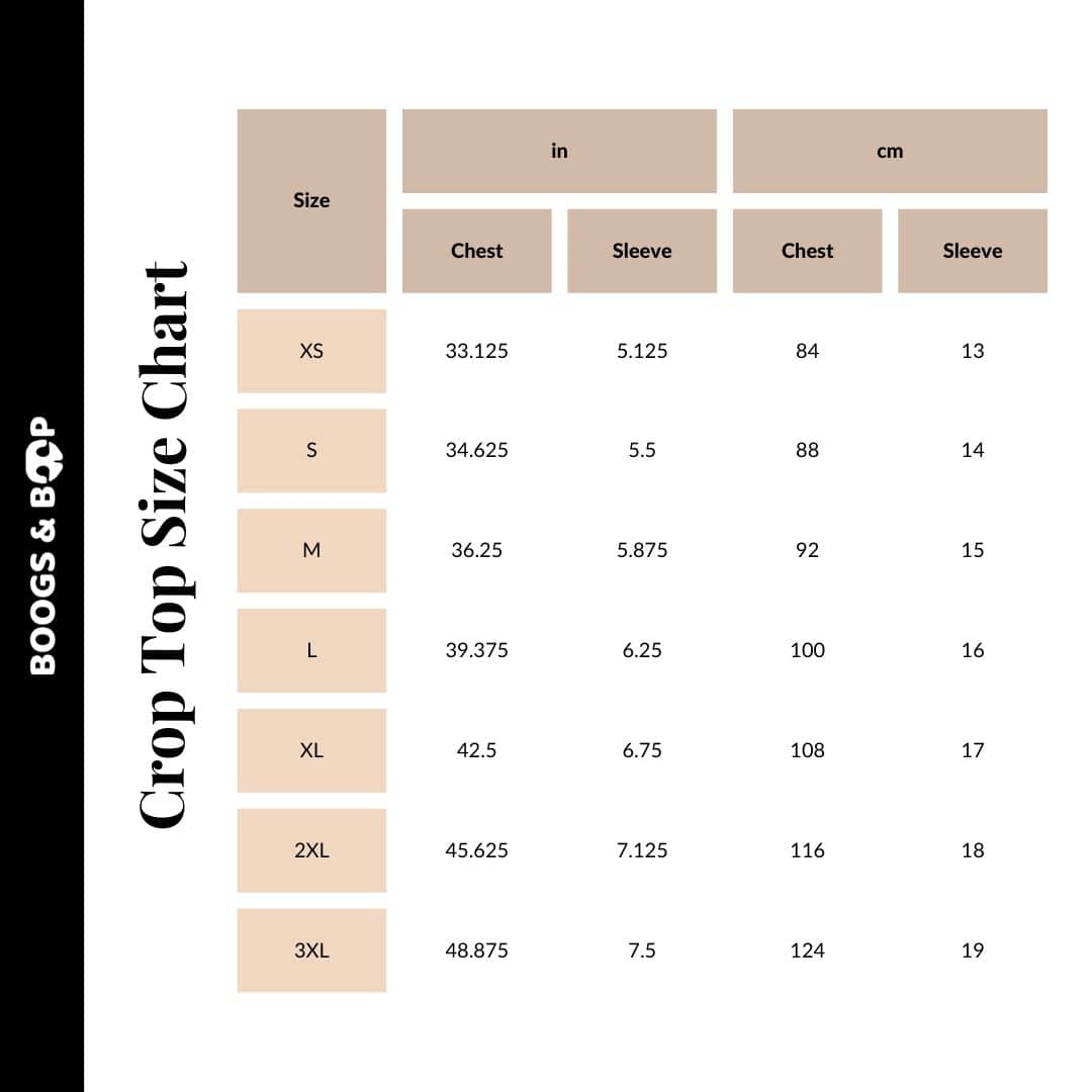 Boogs & Boop Hot Dog Lover Dog Mom Crop Top - Condiments Size Chart Guide.
