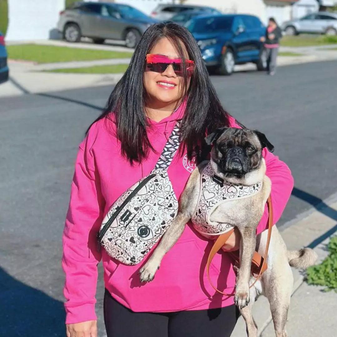 Signature Hip Fanny Pack for Dog Moms Matching Reversible Signature Print Dog Harness by Boogs & Boop.