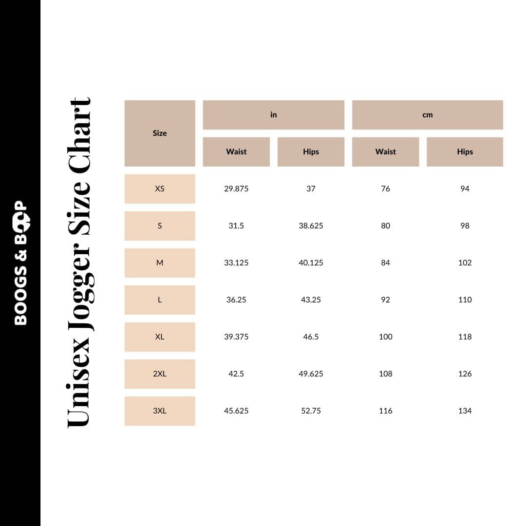Boogs & Boop Ask Me About My Weenie Unisex Jogger Sweatpants Size Chart Guide.