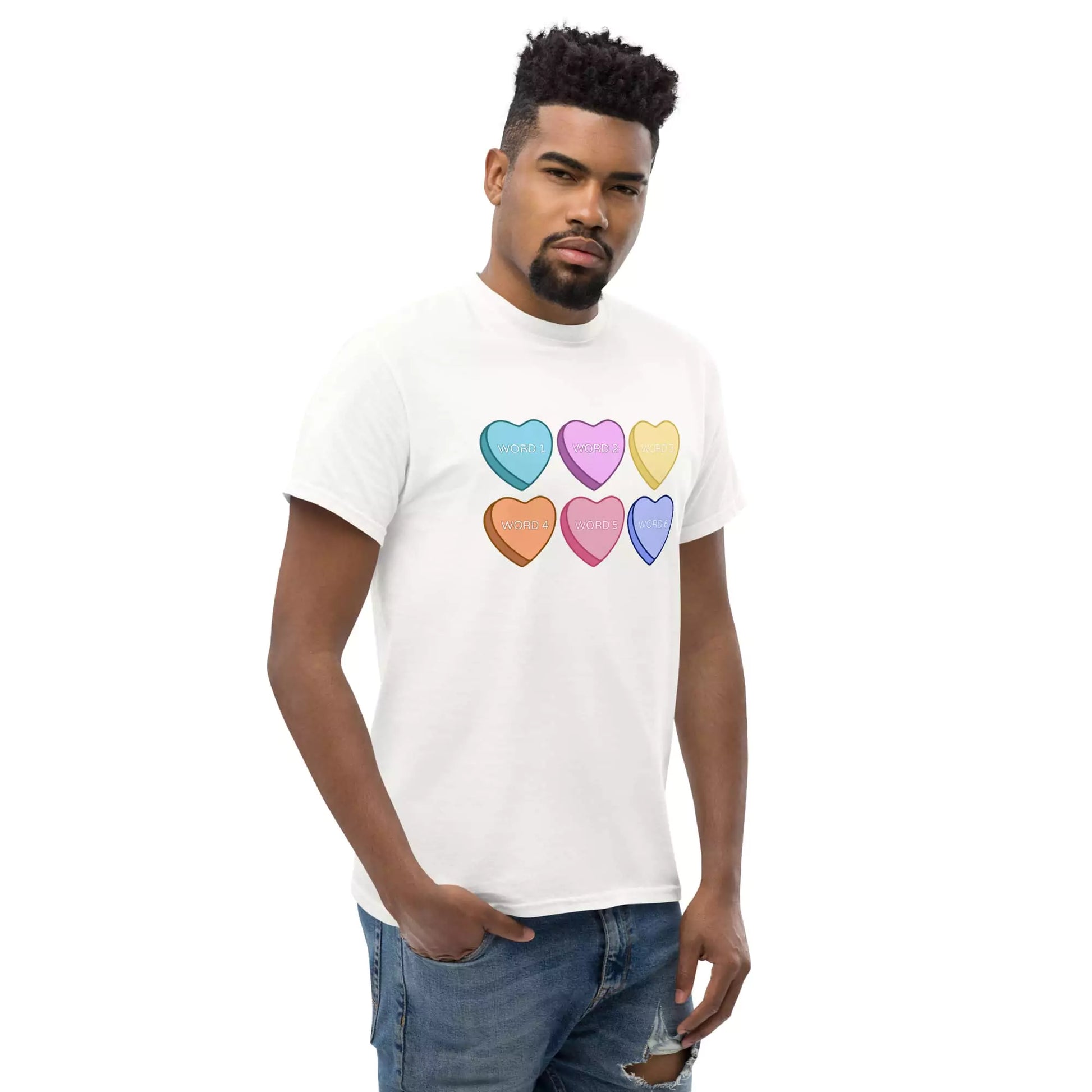 Shop Valentine's Conversation Candy Hearts T-Shirt Customizable for Valentine's Day by Boogs & Boop.