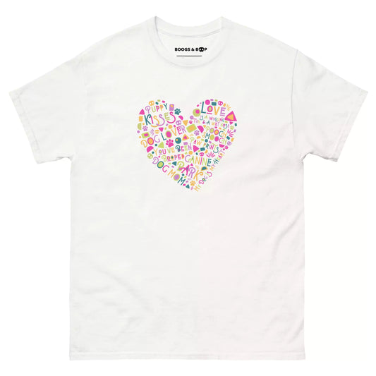 Shop Dog Lover Word Cloud Heart T-Shirt by Boogs & Boop for Valentine's Day