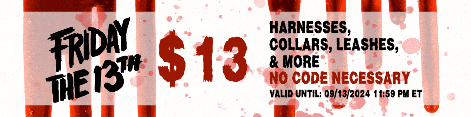 Shop Flash Sale Friday — $13 Dog Harnesses, Collars, and Leashes for Friday the 13th.