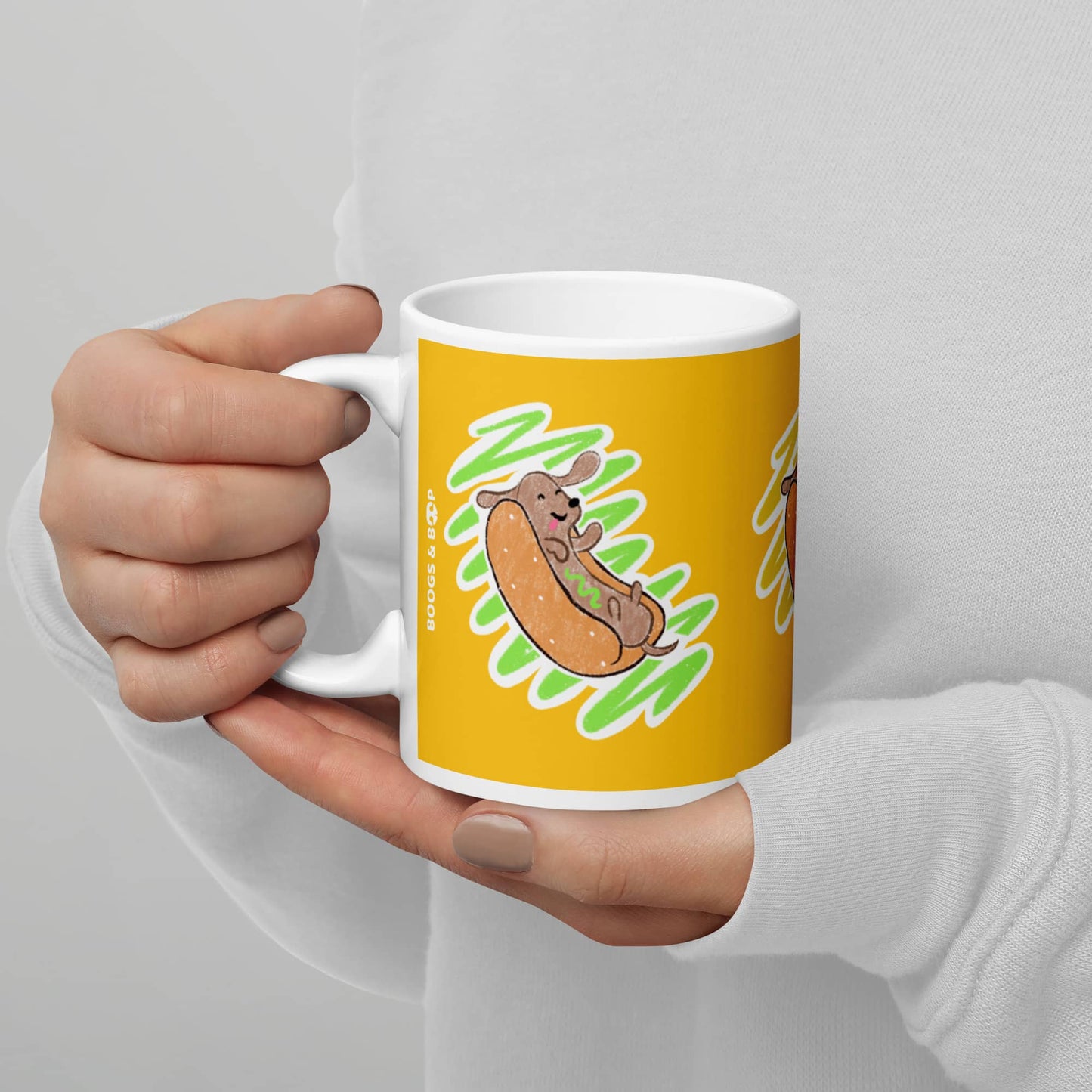 Shop Dachshund Hot Dog Lover Ceramic Mug (11 oz) by Boogs & Boop.