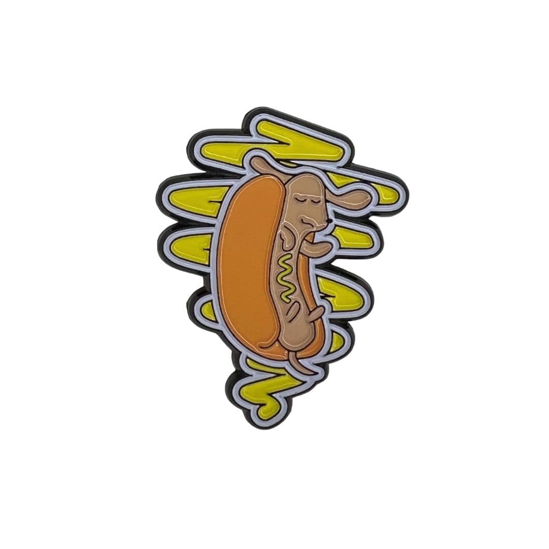 Shop Enamel Hot Dog Lover Pin - Mustard by Boogs & Boop.