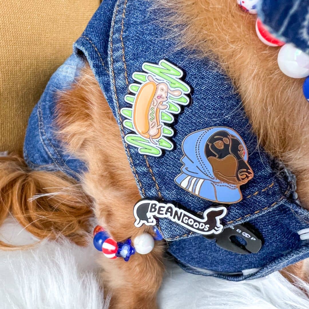 Milladivadoxie Wearing Jeans Jacket With Hot Dog Lover Pin - Relish by Boogs & Boop Attached.