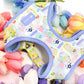 Close Up of Step-In Pawlaroid Pupfluencer Instagram Print Dog Harness - Boogs & Boop Flat Lay With Spring Tulips.