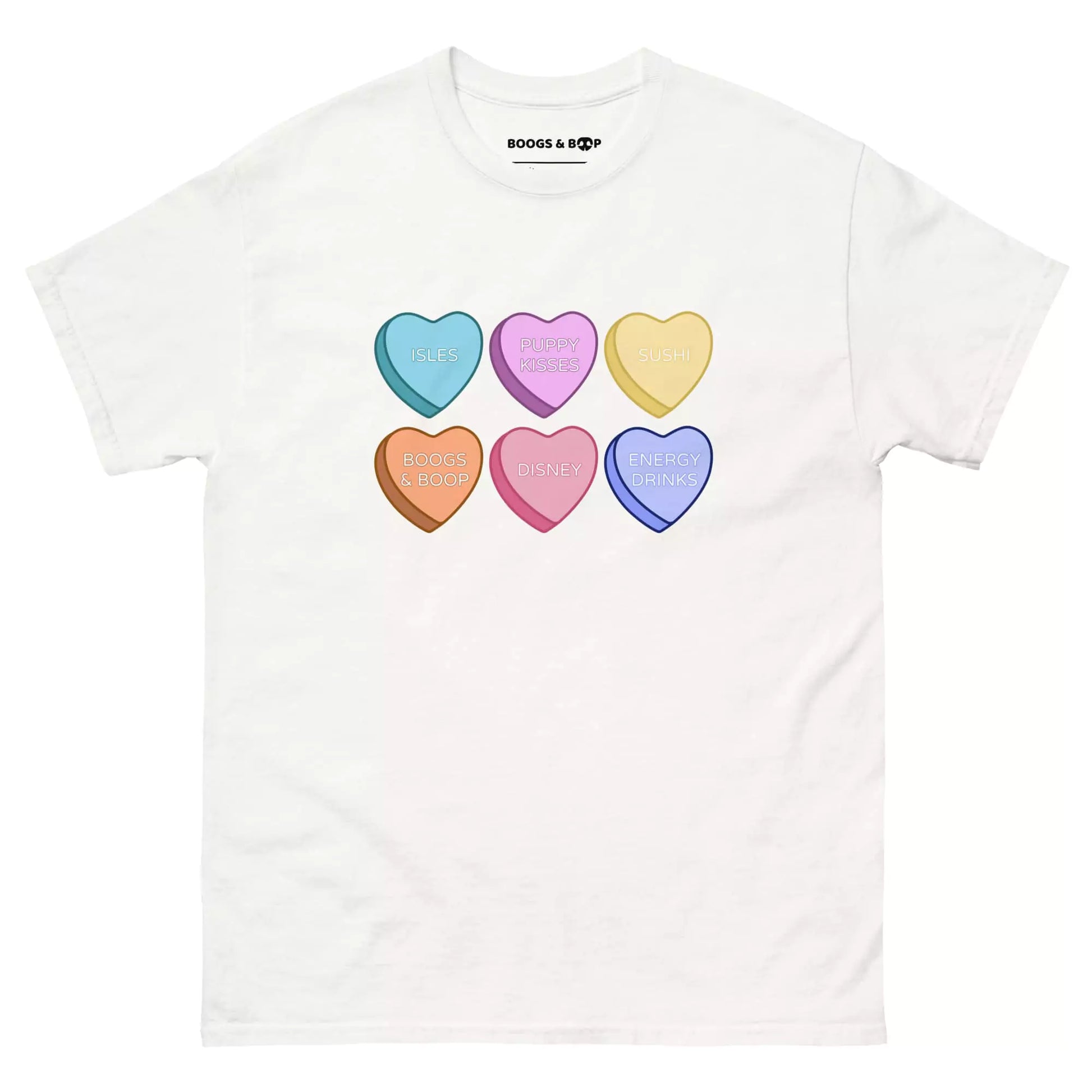 Shop Personalizable Valentine's Conversation Hearts T-Shirt by Boogs & Boop.