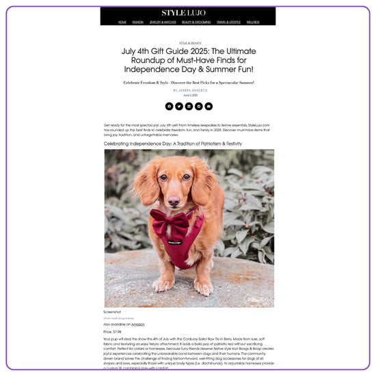 Boogs & Boop's Corduroy Sailor Dog Bow Tie Featured in Style Lujo's July 4th Gift Guide 2025: The Ultimate Roundup of Must-Have Finds for Independence Day & Summer Fun